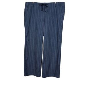 LL Bean Women's Favorite Fit Pants, Striped Blue Light Weight Denim, Size 18 Pet